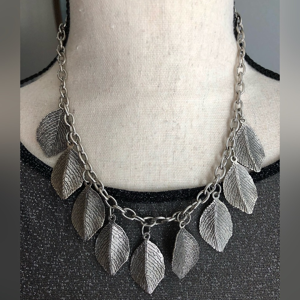 Boho Silver Natural Leaf Necklace